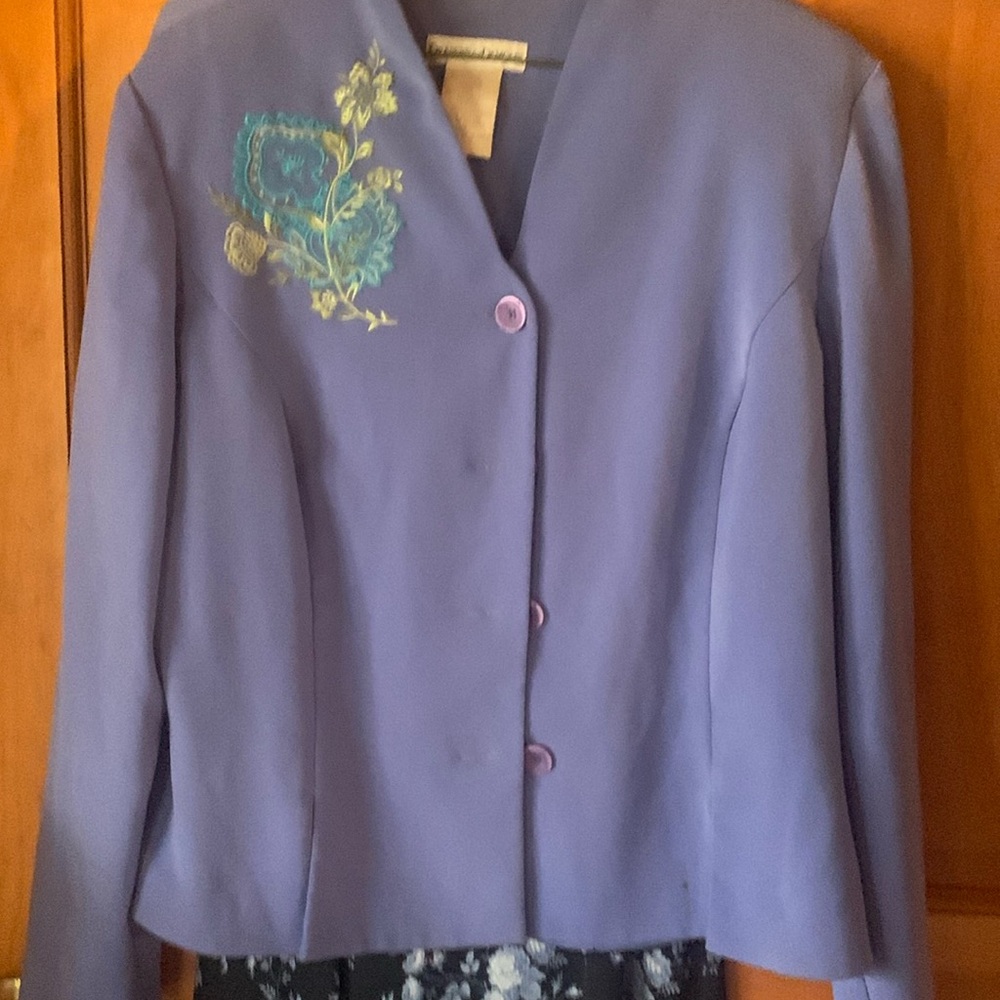 purple dress or pants jacket  with  nice  design on side of jacket. size14